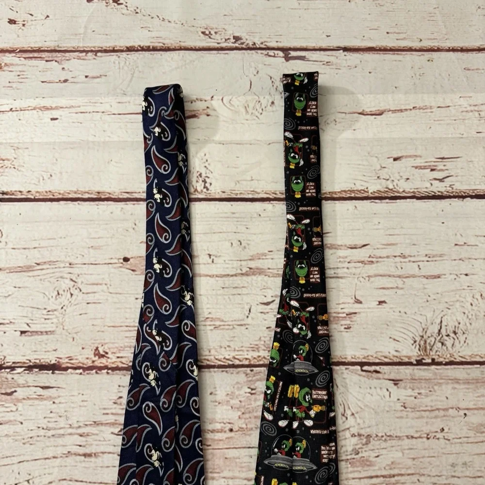 Vintage 90s Looney Tunes Marvin the Martian & Disney Mickey Cartoon Neck Tie Lot